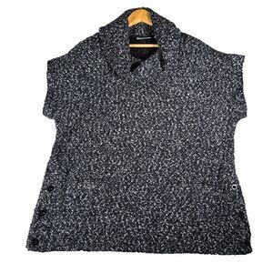 Avenue Knit Pullover Sweater Women Sz 18/20 Chunky Cowl Neck Black White Pockets